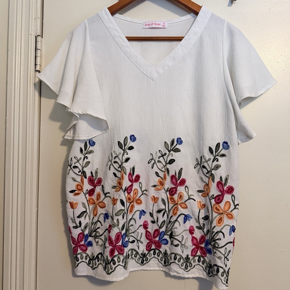 ANA & ROSE WOMEN'S SIZE S BLOUSE FLORAL EMBROLIDERY BOHO PRE-OWNED